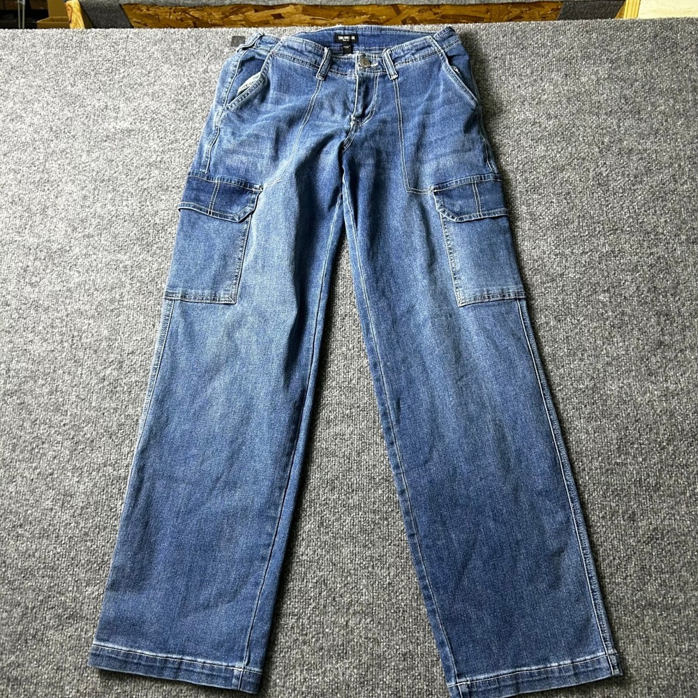 True Religion Cargo Jeans Womens Size 28 Blue Wide Leg Utility Y2K Baggy Denim